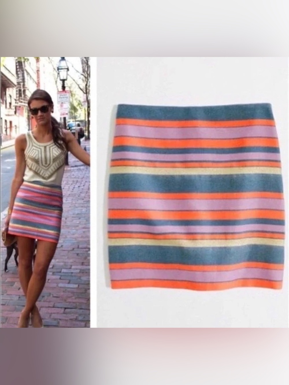 J Crew Striped Multicolor Knit Mini Skirt - Gold Orange & Blue